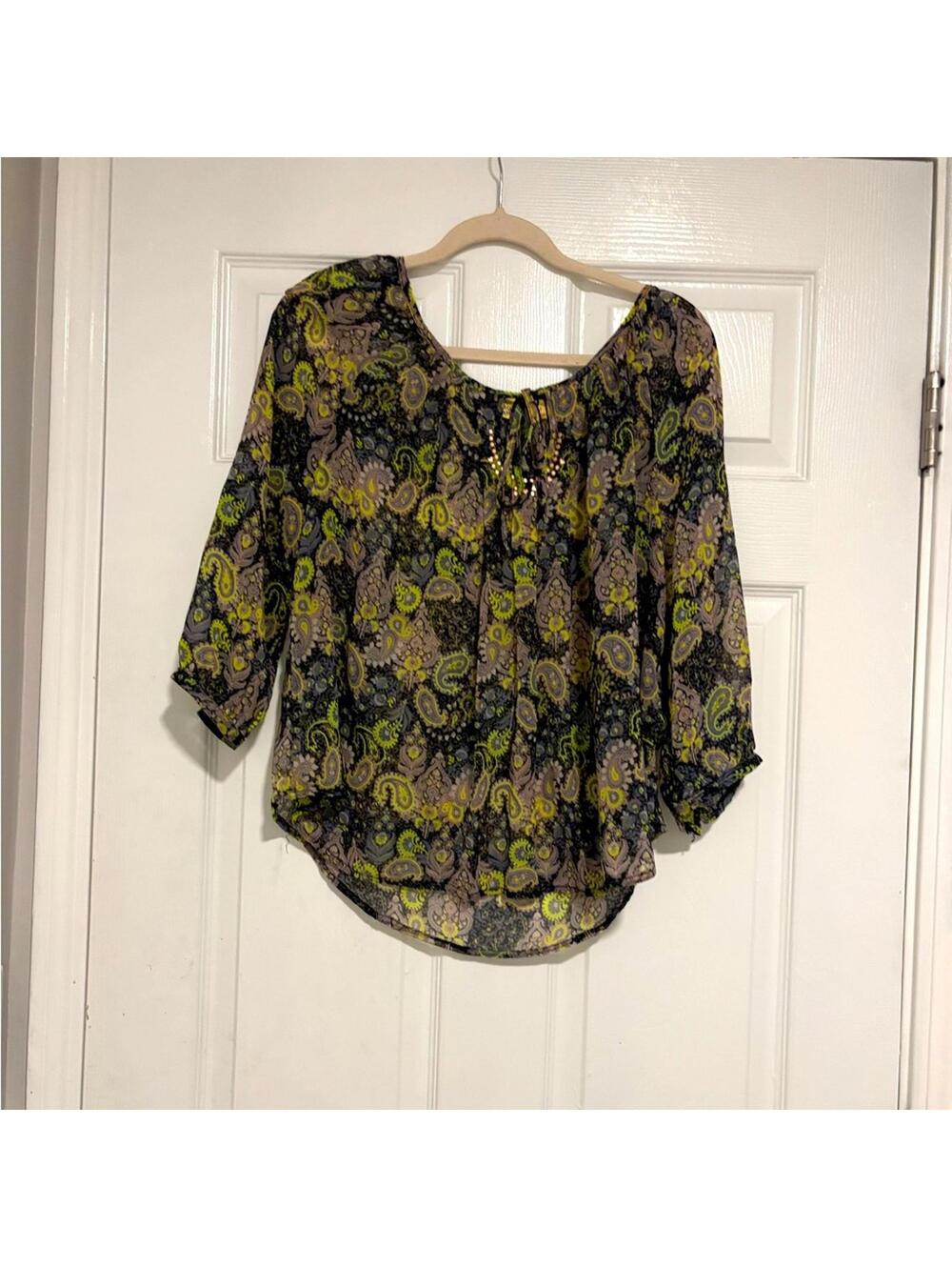 Vera Wang Paisley Blouse - Black and Green